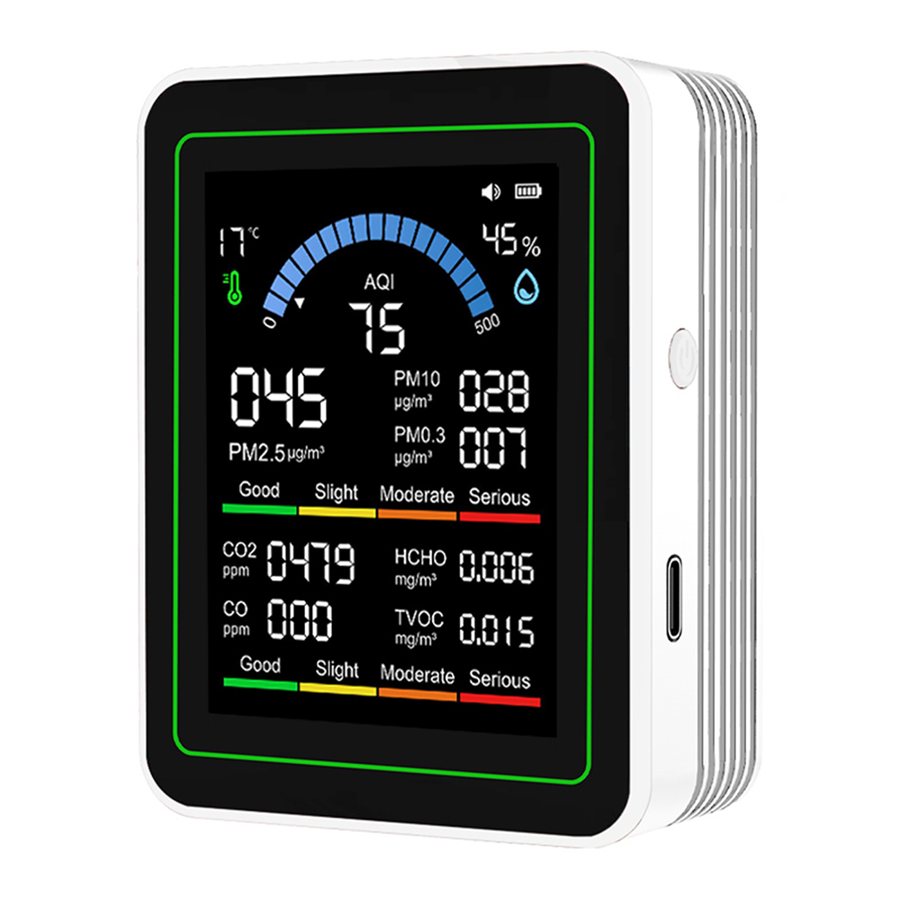 10-in-1 air quality monitor, CO2, formaldehyde and PM sensors