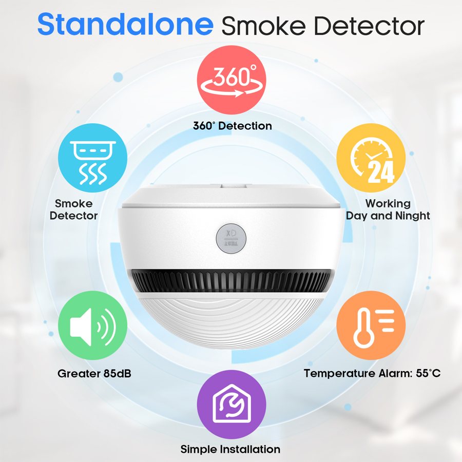 DC 3V smoke detector, 24-hour protection, 4, 6 or 12 pack