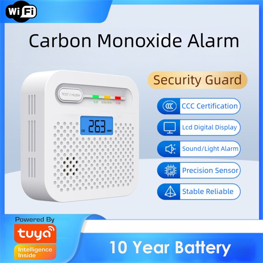 Smart WiFi CO detector, LCD display, 85dB alarm