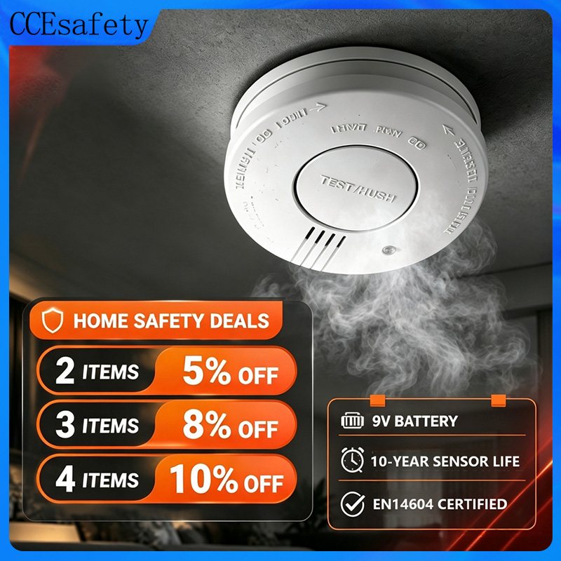 Smoke alarm with hush button, replaceable 9V battery