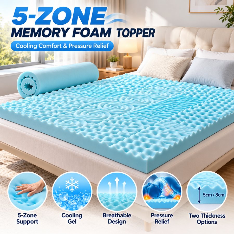 5-zone cooling gel memory foam mattress topper, 2 or 3 inch