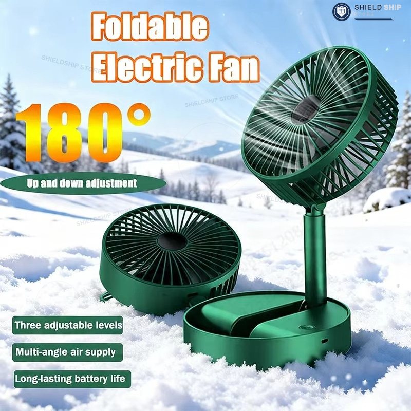 Folding desk fan, low noise, adjustable height, USB charging