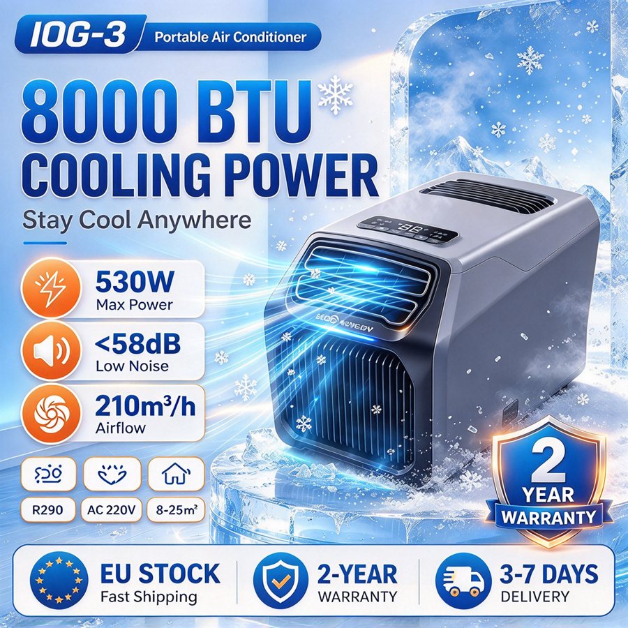 Portable air conditioner, 8000, 220V, quiet compressor