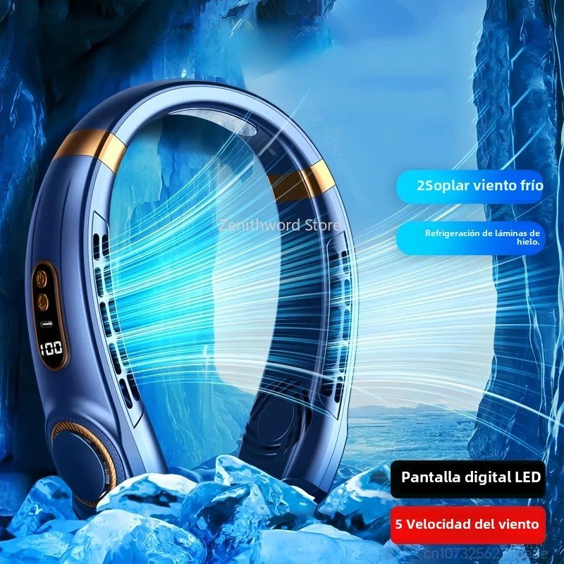 Neck-free portable fan with LED, 4000mAh battery