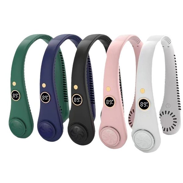 Rechargeable hanging neck fan with digital display