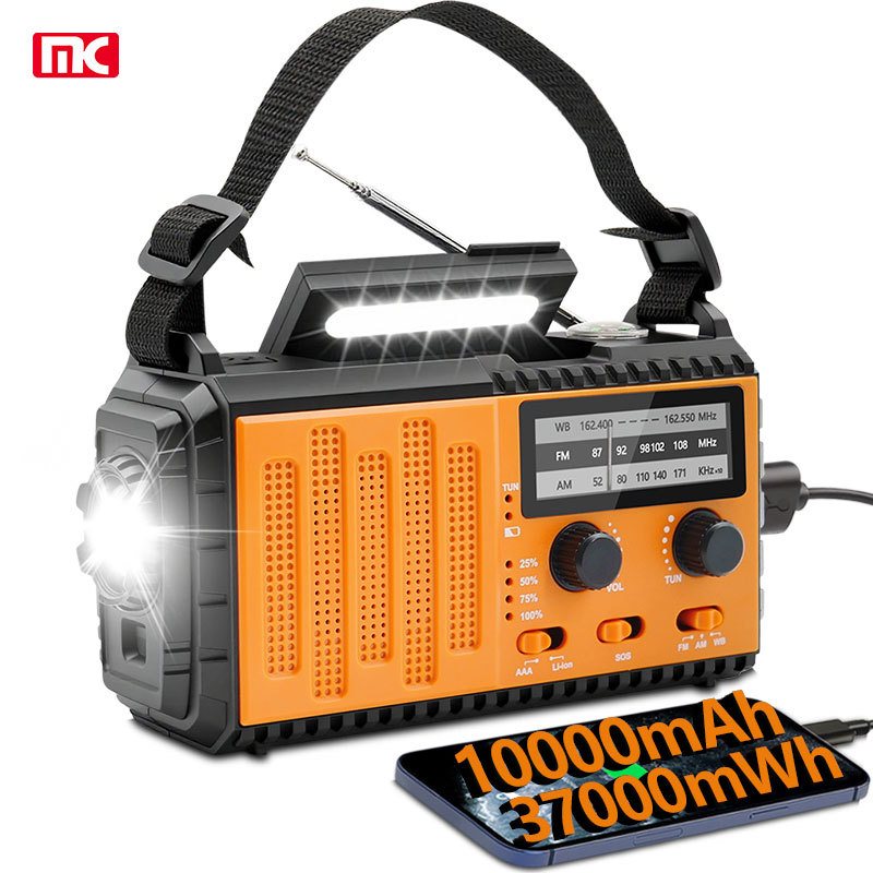 10000mAh Solar Hand Crank Radio with USB Charger