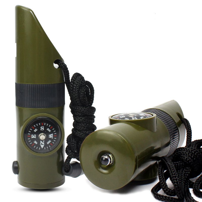 7-in-1 Survival Whistle with Compass and Mirror