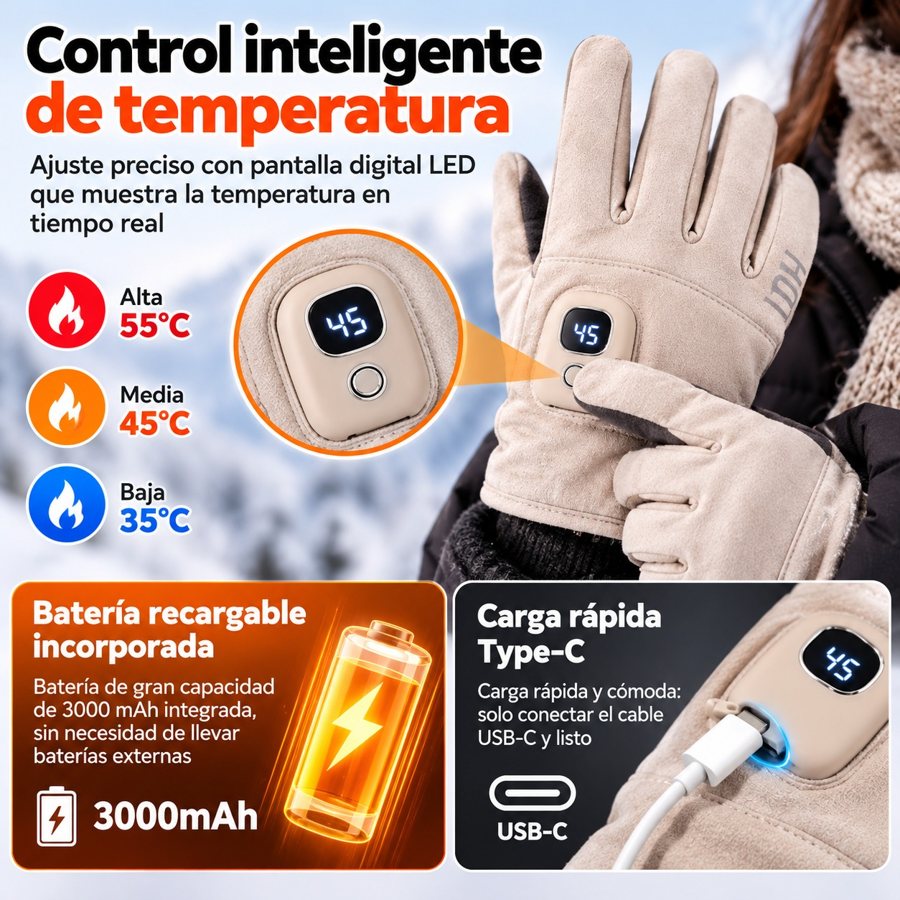 Heated gloves with LED display, 5 levels, 3000mAh