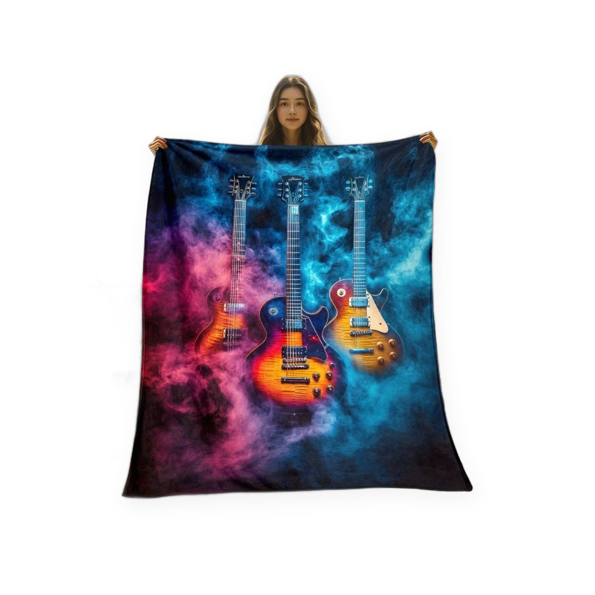 Electric throw blanket with a rock guitar design