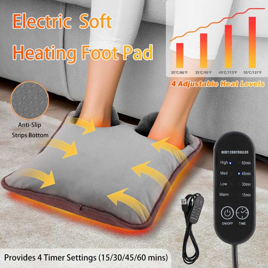 Electric foot warmer with 4 heat levels and timer