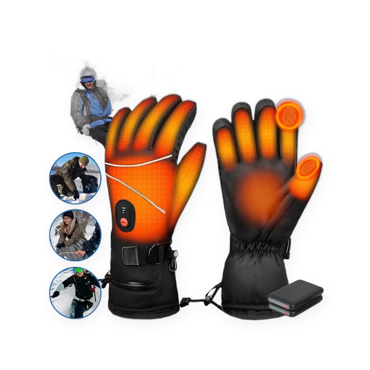 Waterproof, windproof heated gloves with reflective strips