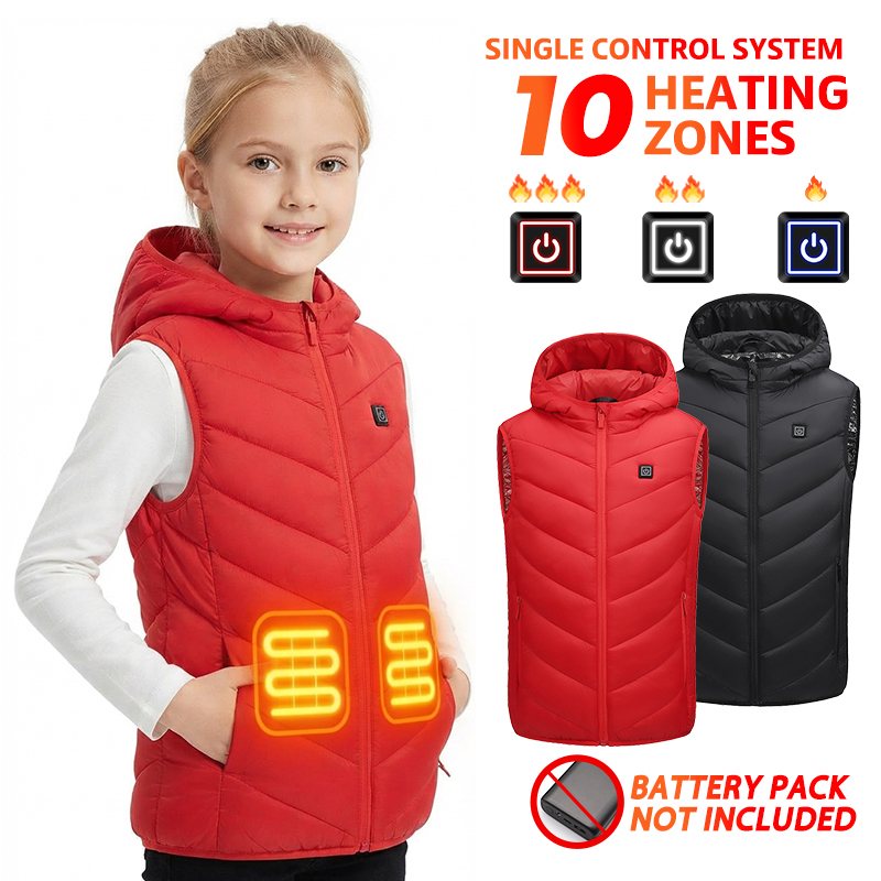 Kids' hooded heated vest, 10 zones, USB
