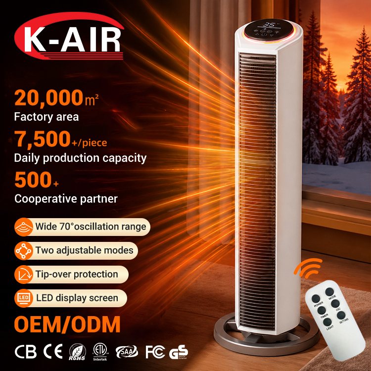 Oscillating Tower Fan Heater, 2200W with Remote and Timer