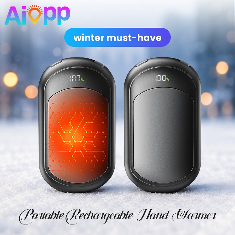 Rechargeable pocket hand warmer, USB-C, digital display