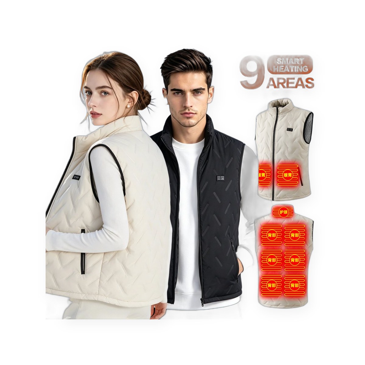 USB heated vest for men, 9 heating zones