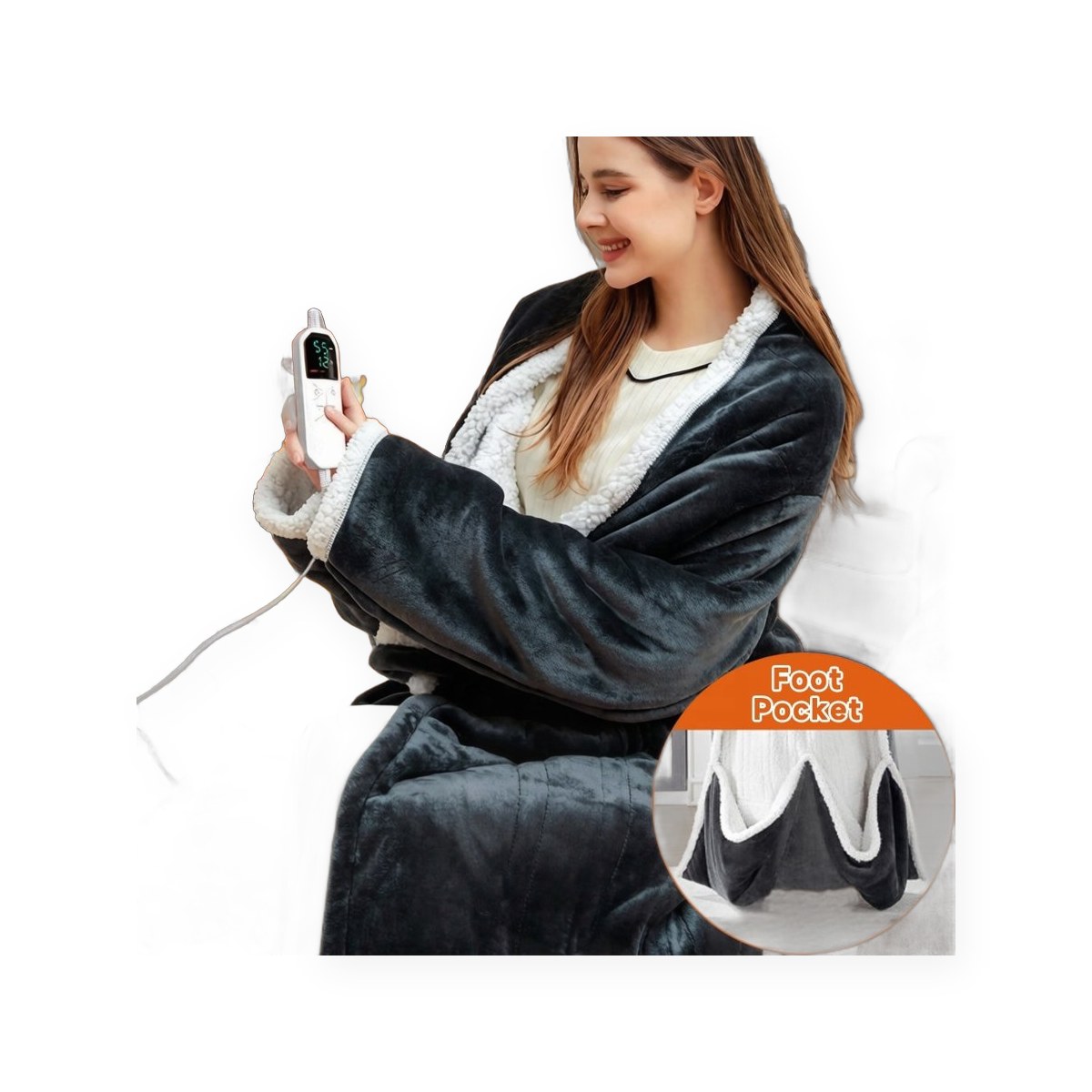 Wearable Heated Fleece Blanket with Sleeves