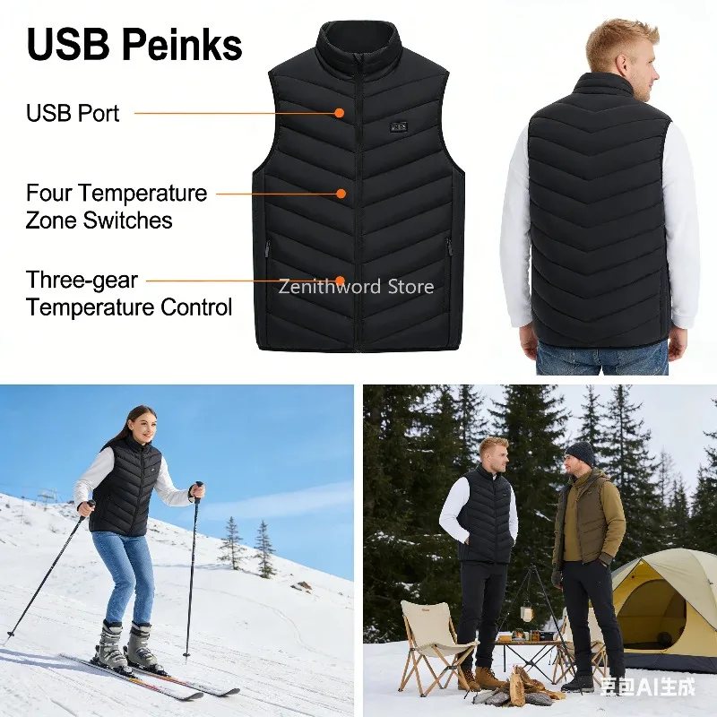 Heated vest with 25 heating zones and 3 temperature levels
