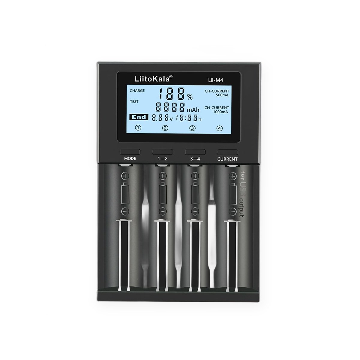 4-slot smart battery charger with LCD display