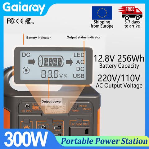 300W Power Station with 256Wh LiFePO4 and Solar Input