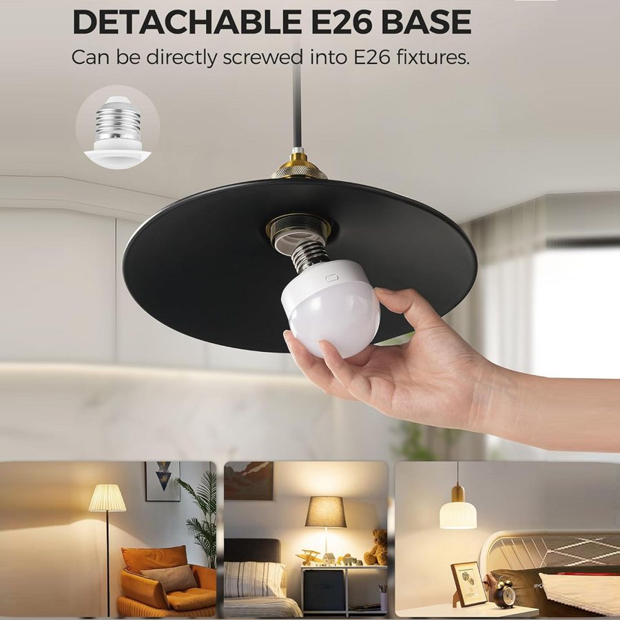 E26 rechargeable light bulb with remote, 10 brightness levels