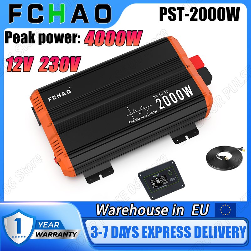 2000W pure sine wave inverter, 12V to 230V, 50Hz