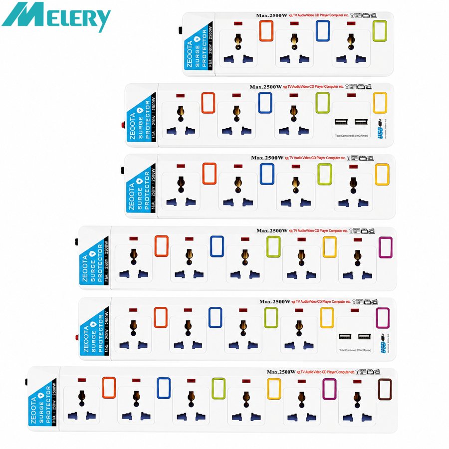 Extension lead with switched outlets, overload and surge protection