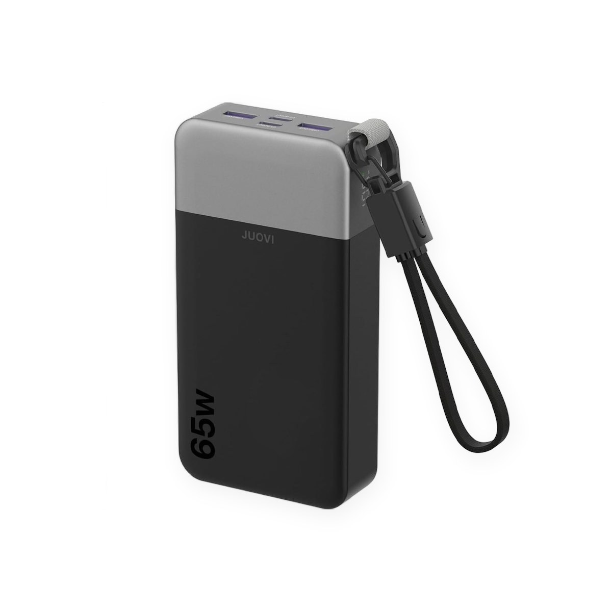 65W 20000mAh power bank with attached USB-C cable
