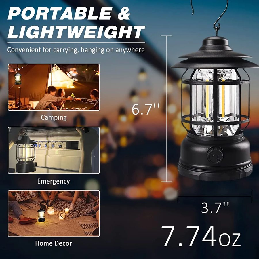 Rechargeable waterproof COB lantern, stepless brightness