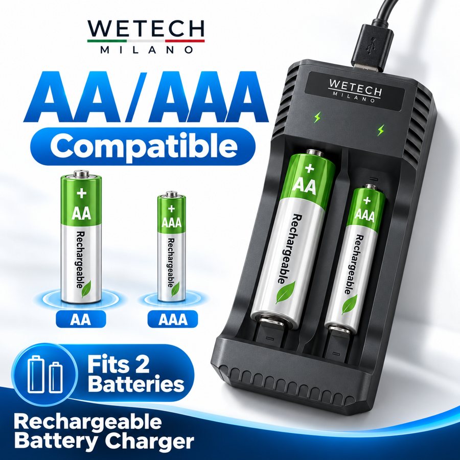 USB dual slot AA battery charger, 5V 1A