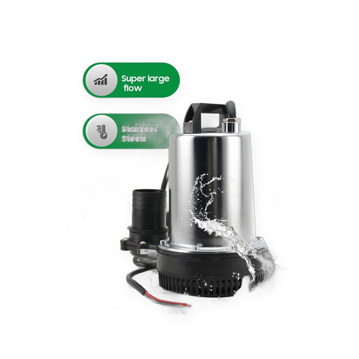 Portable DC submersible sump pump, 25/40/50 mm outlet