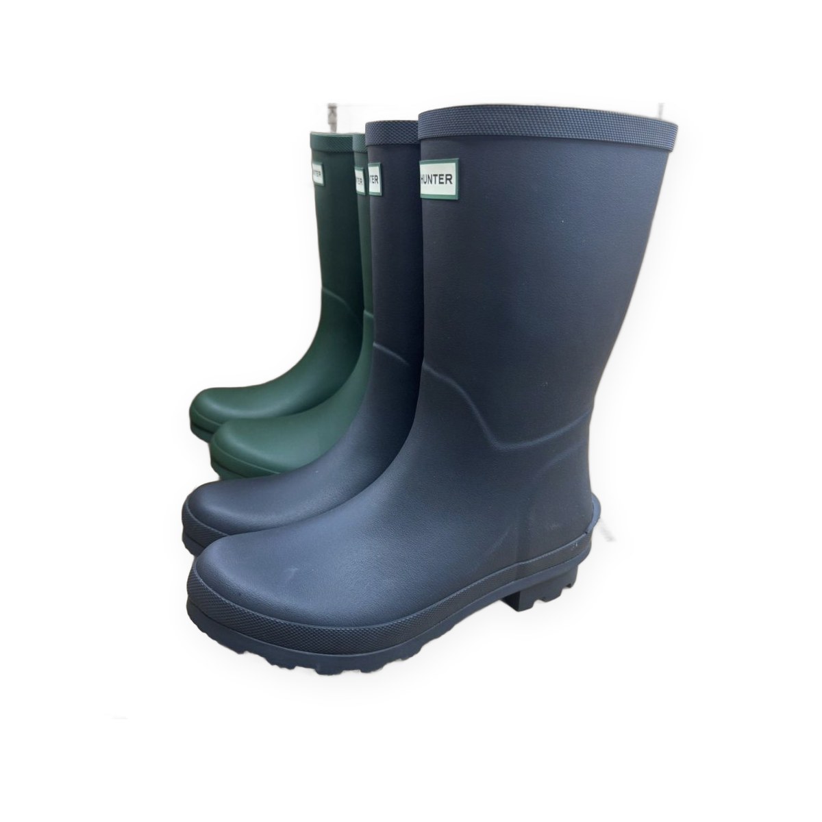 Hunter green classic wellington boots for rain and snow
