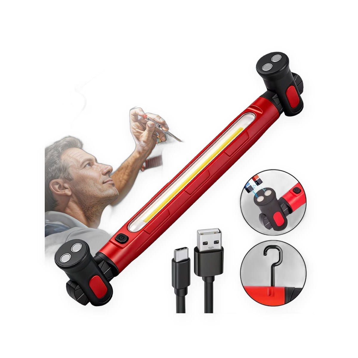 Rechargeable magnetic LED work light, 5000mAh, with hook