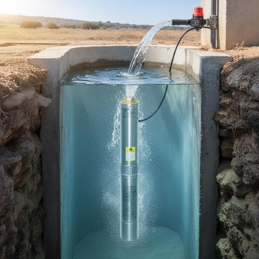 Submersible deep well pump, stainless steel, copper motor